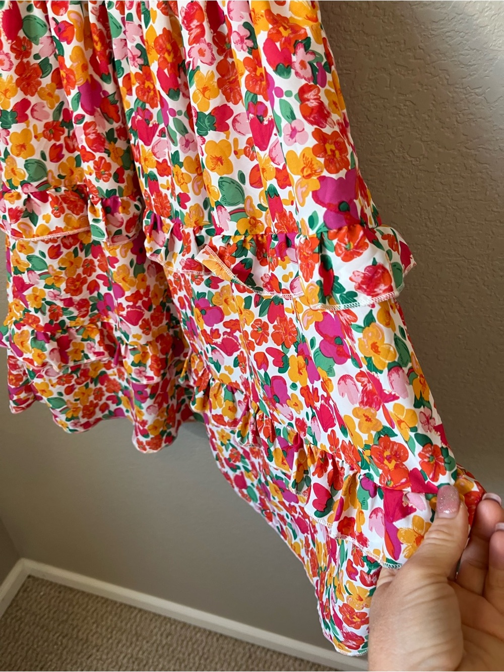 Kirundo Floral Smocked Mini Dress Small Puff Sleeve Tiered Cottagecore Spring - Picture 6 of 10